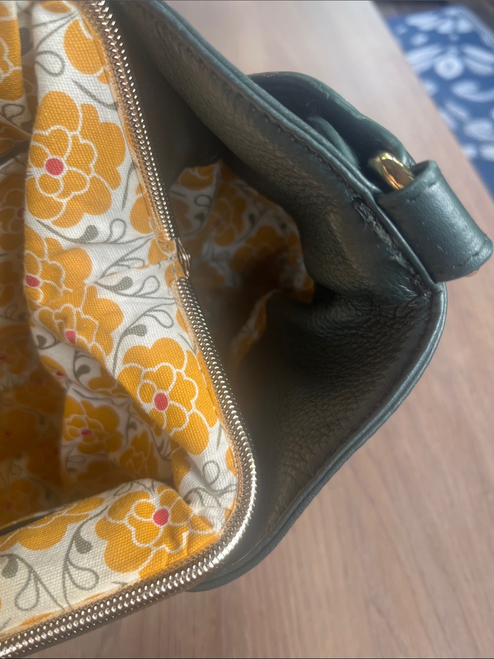 Emma Fox Dark Green Leather Shoulder Bag with Gold Accent - Picture 9 of 11